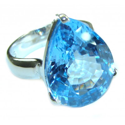 27.8 carat Large Pear shape Swiss Blue Topaz .925 Sterling Silver handmade Ring size 10 1/4