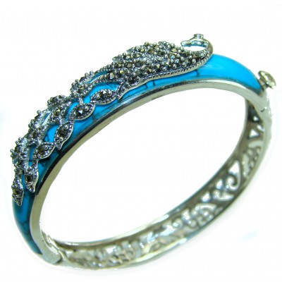 Precious Peacock Turquoise Marcasite Sterling Silver Luxury Bracelet