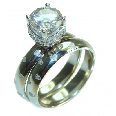 Luxurious White Topaz .925 Sterling Silver handcrafted stacked ring size 8 3/4