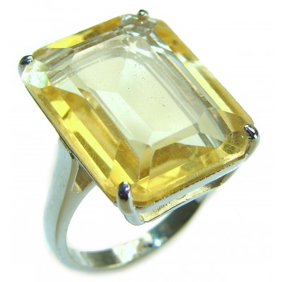 28.8 carat Genuine Lemon Quartz .925 Sterling Silver handcrafted ring size 8 3/4