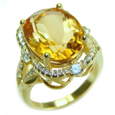 Authentic Citrine 14K Gold over .925 Sterling Silver handmade Cocktail Ring s. 8