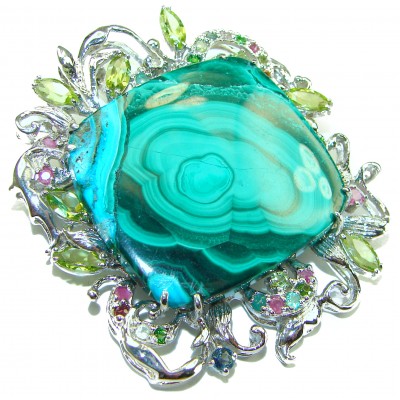 Colors of Earth Authentic Chrysocolla .925 Sterling Silver handcrafted Large Pendant - Brooch