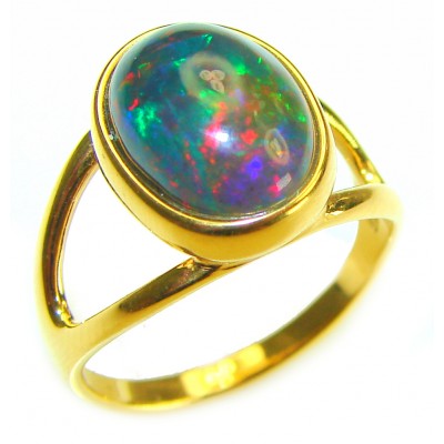 A Cosmic Power Genuine 9.5 carat Black Opal 18K Gold over .925 Sterling Silver handmade Ring size 7 1/4