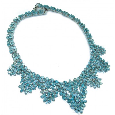 Ocean Inspired genuine Swiss Blue Topaz .925 Sterling Silver handmade Statament necklace
