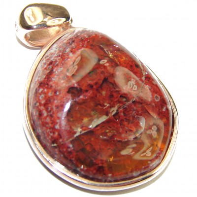 Bonfire Night Natural Mexican Fire Opal 14K Rose Gold over .925 Sterling Silver handmade Pendant