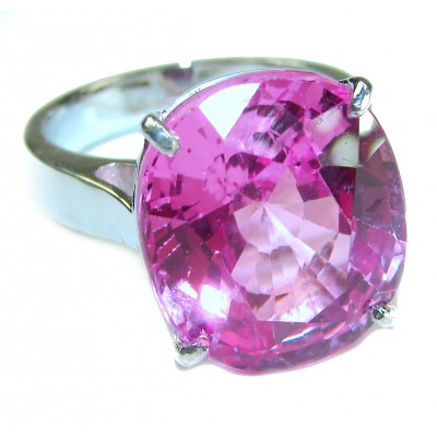 Blooming Orchid 18.5 carat OVAL cut Pink Topaz .925 Silver handcrafted Cocktail Ring s. 8