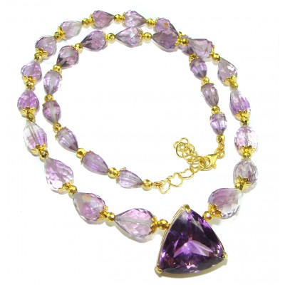 Outstanding briolette cut Amethyst 14K Gold over .925 Sterling Silver handcrafted Statement necklace