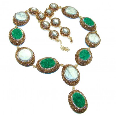 Victorian Style Rough Emerald Gold over .925 Sterling Silver handmade .925 Sterling Silver handcrafted HUGE Necklace