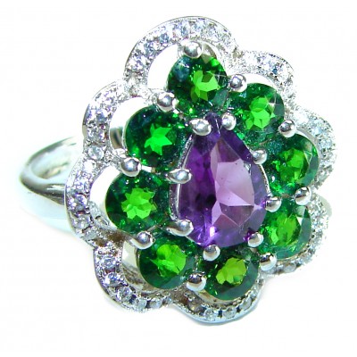 Spectacular Amethyst Chrome Diopside .925 Sterling Silver Handcrafted Ring size 7