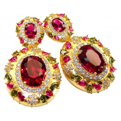 Byzantine design Authentic Red Topaz 14K Gold over .925 Sterling Silver handcrafted Earrings