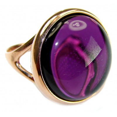 Purple Full Moon Amethyst 14K Gold over .925 Sterling Silver Handcrafted Large Ring size 7