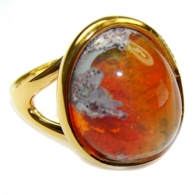 Natural Mexican Fire Opal 14K Rose Gold over .925 Sterling Silver handmade ring size 6