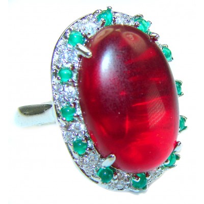 Red Passion incredible Topaz .925 Sterling Silver handmade Large Ring s. 7 1/4