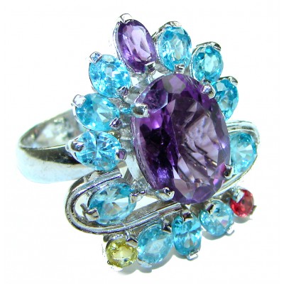 Fancy authentic Amethyst .925 Sterling Silver handcrafted ring size 8