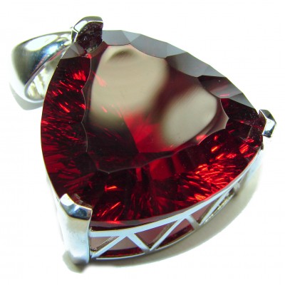 Trillion Cut 65 carat Perfect Red Volcanic Helenite .925 Sterling Silver handcrafted Pendant