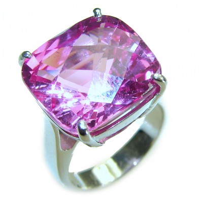 22.5 carat Princess cut Pink Topaz .925 Silver handcrafted Cocktail Ring s. 5 3/4