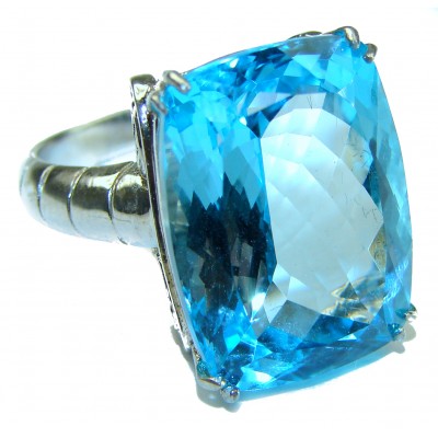 29.8 carat emerald cut Swiss Blue Topaz .925 Sterling Silver handmade Ring size 8 1/4