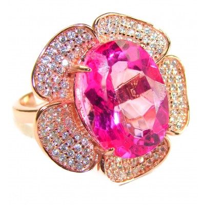 Real Diva 11.5 carat oval cut Pink Kunzite 14K Gold over .925 Silver handcrafted Cocktail Ring s. 7 1/2