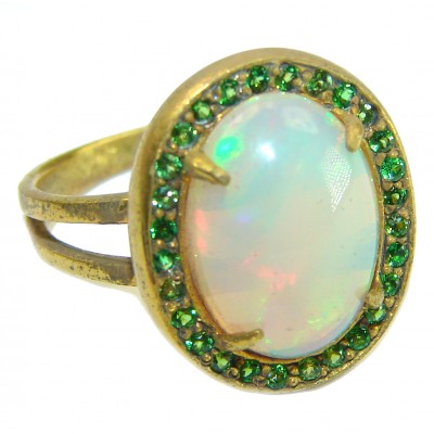Classic Beauty Genuine 10.5 carat Ethiopian Opal Tsavorite Garnet 14K Gold over.925 Sterling Silver handmade Ring size 7