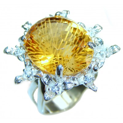 Sunny Skay Natural Citrine .925 Sterling Silver handmade Large Cocktail Ring size 8