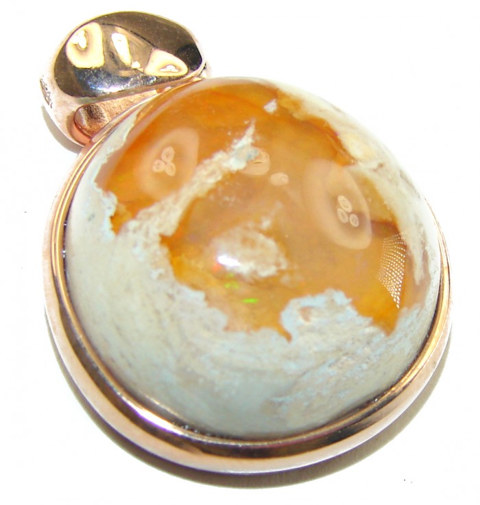 A Golden River Natural Mexican Fire Opal 14K Gold over .925 Sterling Silver handmade Pendant