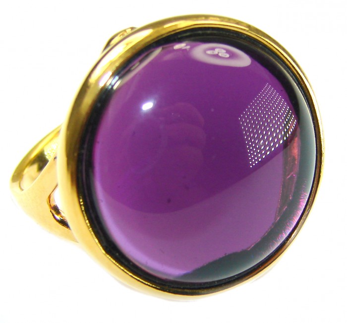 Purple Full Moon Amethyst 14K Gold over .925 Sterling Silver Handcrafted Large Ring size 9