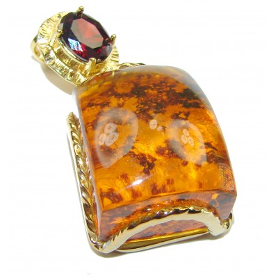 Vintage Beauty authentic Baltic Amber 14k Gold over .925 Sterling Silver handcrafted pendant
