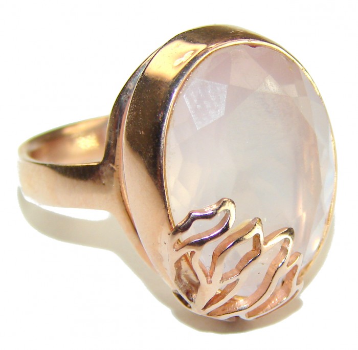 Authentic Brazilian Rose Quartz 14k Gold over .925 Sterling Silver incredible Ring size 8 1/4
