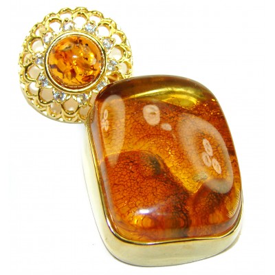 Vintage Beauty authentic Baltic Amber 14k Gold over .925 Sterling Silver handcrafted pendant