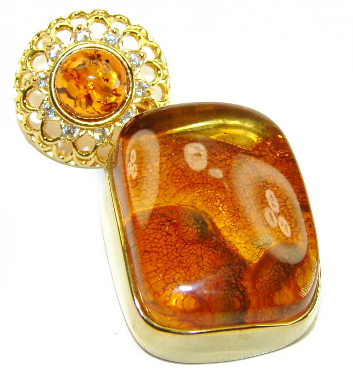 Vintage Beauty authentic Baltic Amber 14k Gold over .925 Sterling Silver handcrafted pendant