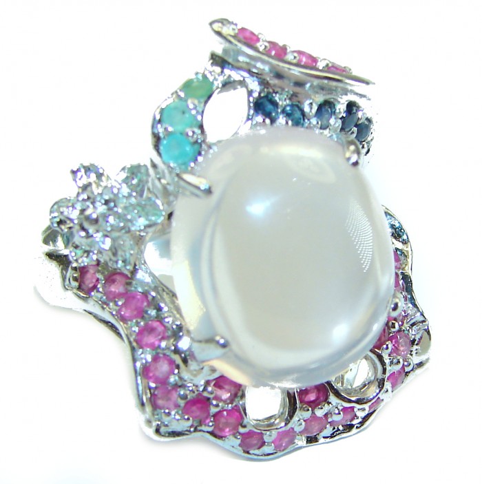 Oversized Authentic Brazilian Rose Quartz .925 Sterling Silver incredible Ring size 8 3/4