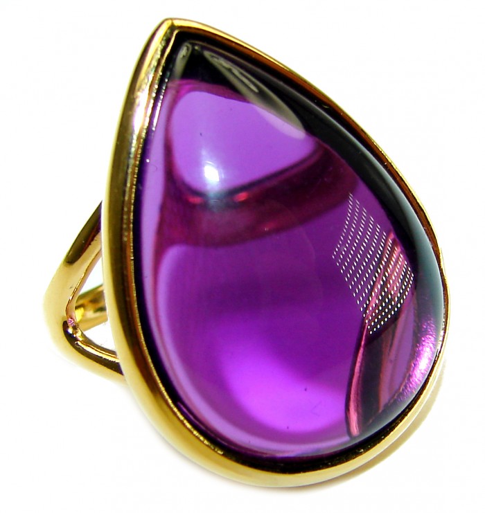 Spectacular Amethyst 14K Gold over .925 Sterling Silver Handcrafted Large Ring size 7