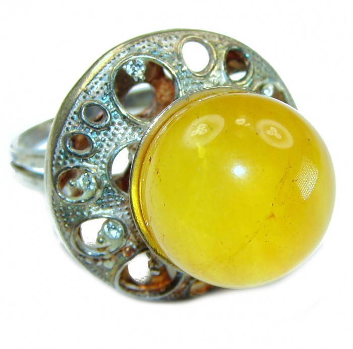 Modern Concept Natural Baltic Amber .925 Sterling Silver ring s. 8 3/4