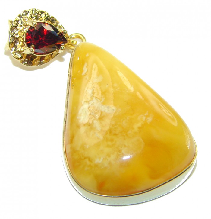 Large Vintage Beauty authentic butterscotch Baltic Amber 14K Gold over .925 Sterling Silver handcrafted pendant