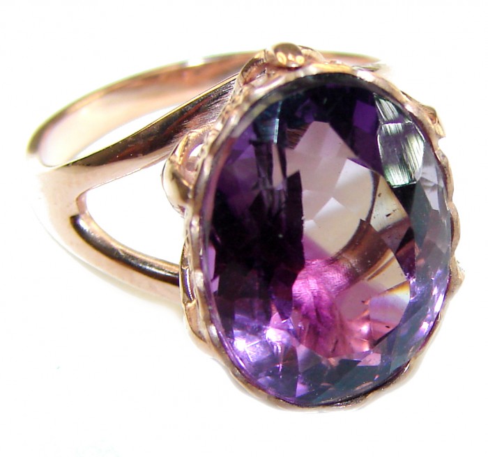 Purple Amethyst 14K Rose Gold over .925 Sterling Silver Handcrafted Ring size 7