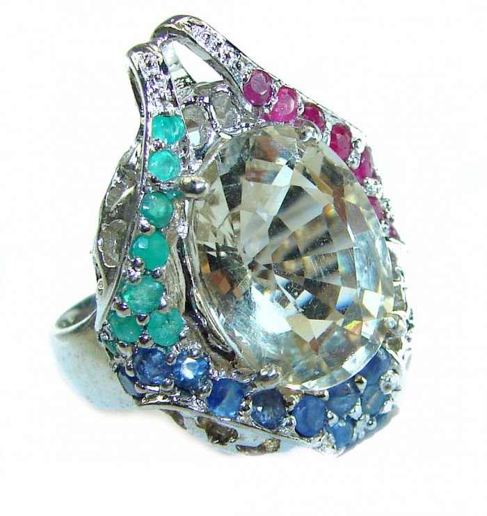 12.8 carat Genuine Lemon Quartz .925 Sterling Silver handcrafted ring size 7 1/2