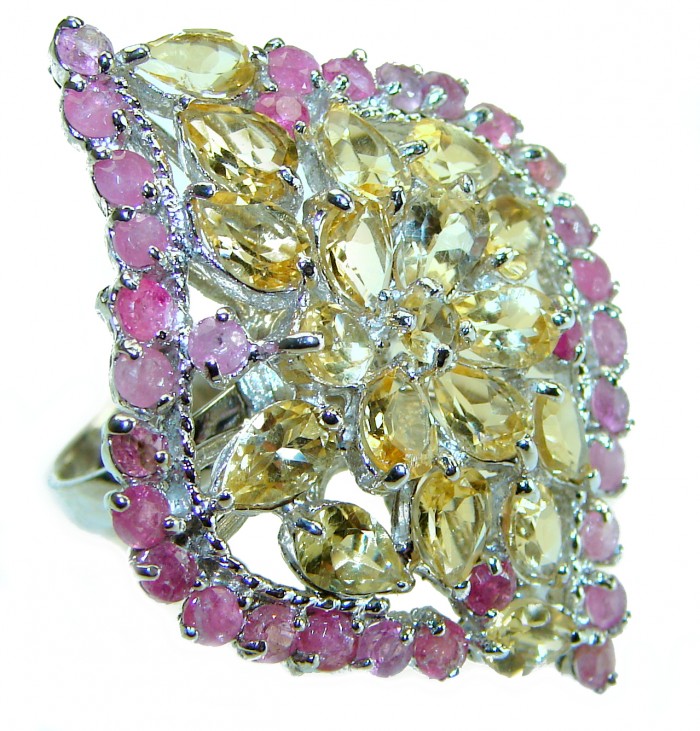 Exuberantly Large Authentic Citrine .925 Sterling Silver handmade Cocktail Ring s. 7
