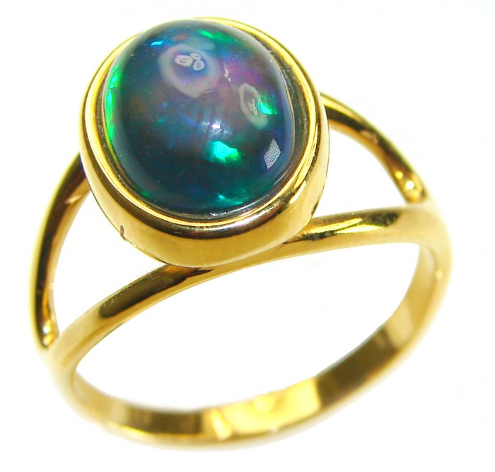 A Milky Way Genuine 7.9 carat Black Opal 18K Gold over .925 Sterling Silver handmade Ring size 7