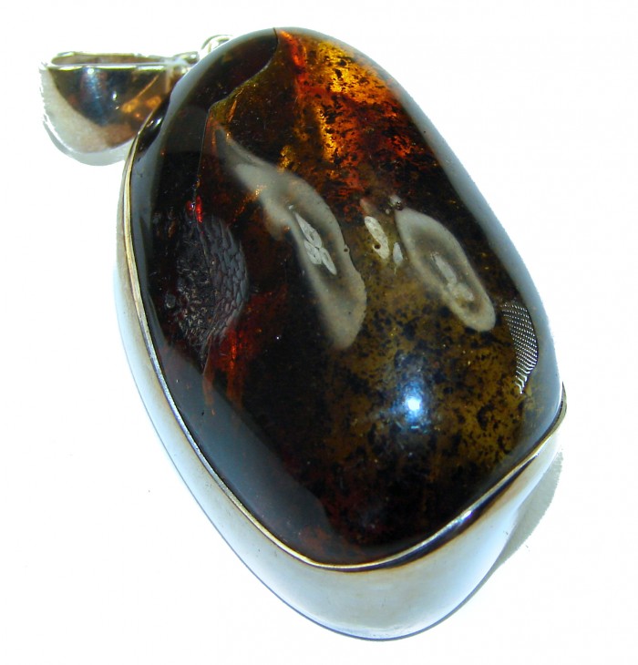 Large Authentic Baltic Amber .925 Sterling Silver handmade Pendant