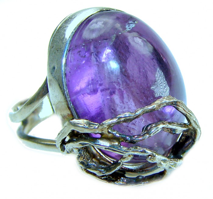 Dramatic design Amethyst .925 Sterling Silver Handcrafted Ring size 7 adjustable