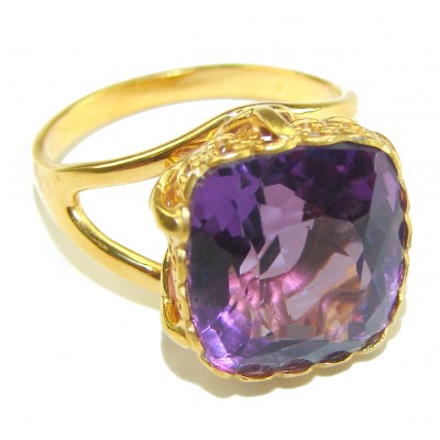 Purple Amethyst 14K Rose Gold over .925 Sterling Silver Handcrafted Ring size 8