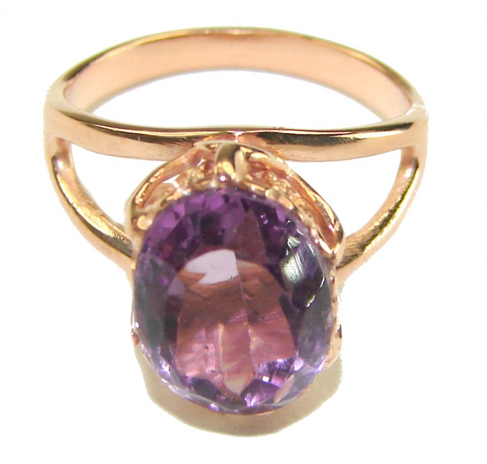 Purple Amethyst 14K Rose Gold over .925 Sterling Silver Handcrafted Ring size 6 1/2