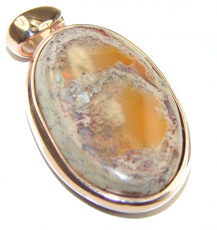 Natural Mexican Fire Opal 14K Rose Gold over .925 Sterling Silver handmade Pendant