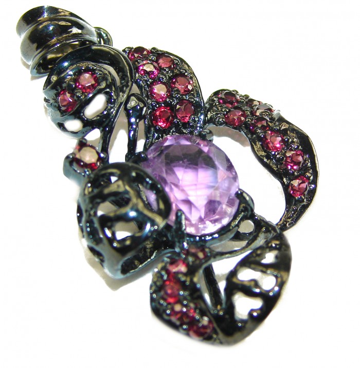 Best quality Genuine Pink Amethyst black rhodium over .925 Sterling Silver handcrafted pendant