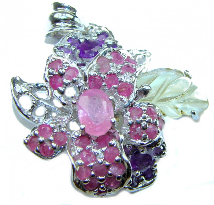 Luxurious Style Red Ribbon Ruby .925 Sterling Silver handmade Pendant