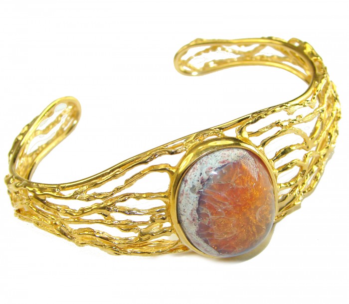 Authentic Mexican Opal handmade 14K Gold over .925 Sterling Silver Bracelet / Cuff