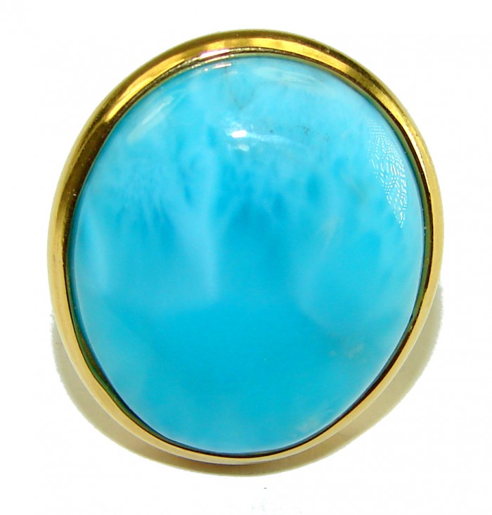 Precious authentic Larimar 18K Gold over .925 Sterling Silver handmade ring size 7 1/4