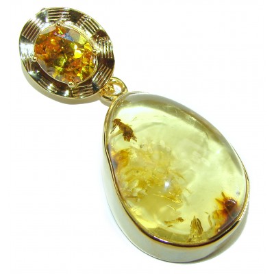 Vintage Beauty authentic Golden Baltic Amber 14K Gold over .925 Sterling Silver handcrafted pendant