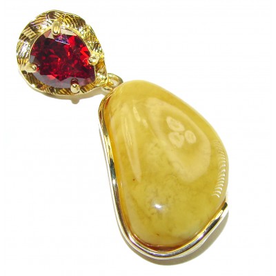 Vintage Beauty authentic Baltic Amber 14K Gold over .925 Sterling Silver handcrafted pendant