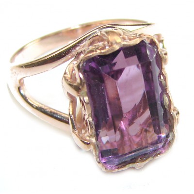 Purple Amethyst 14K Rose Gold over .925 Sterling Silver Handcrafted Ring size 7